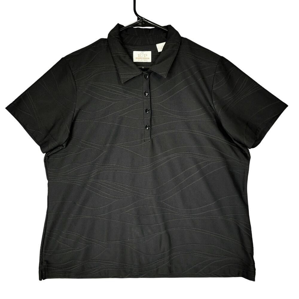 EP Pro Tour Tech Golf Polo Shirt XL Women Abstract Black 1/4 Button Short Sleeve
